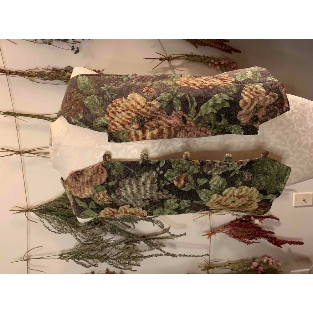 Notations Vintage Tapestry Vest Floral Earth Toned Buttoned Front Womens Small
